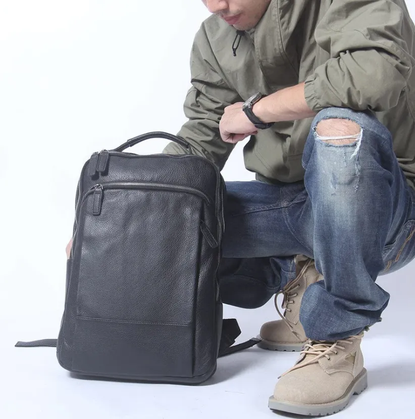 Black Leather Laptop Backpack | Serengeti