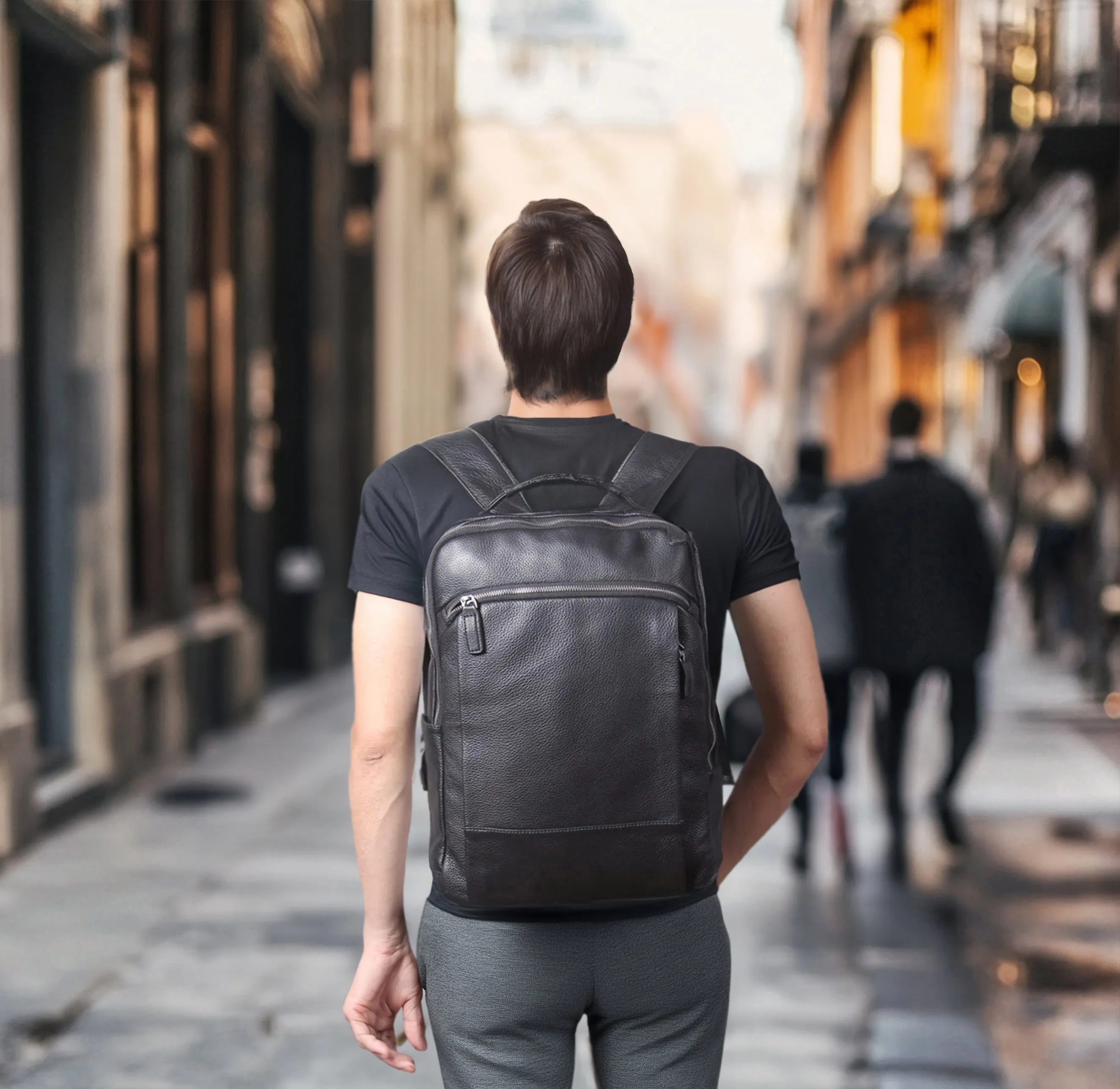 Black Leather Laptop Backpack | Serengeti