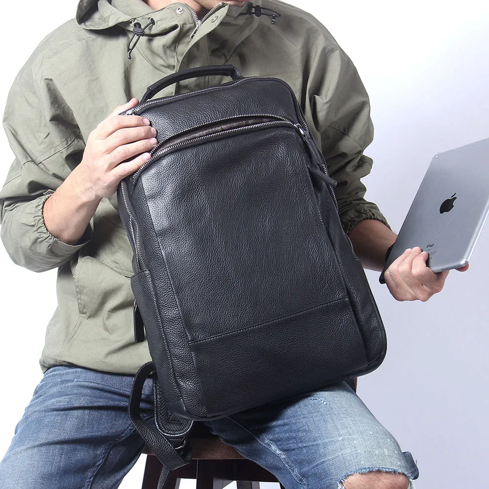 Black Leather Laptop Backpack | Serengeti