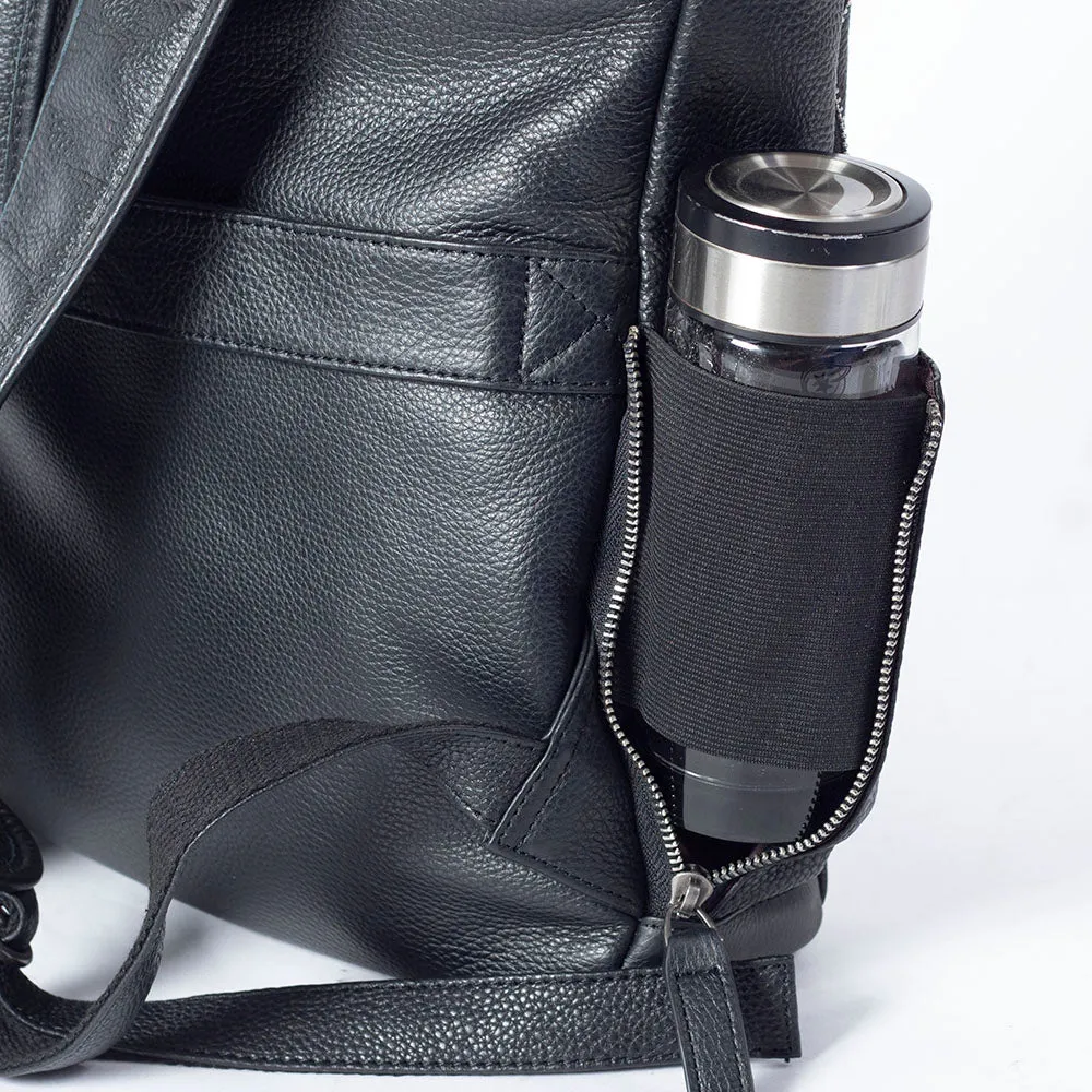 Black Leather Laptop Backpack | Serengeti