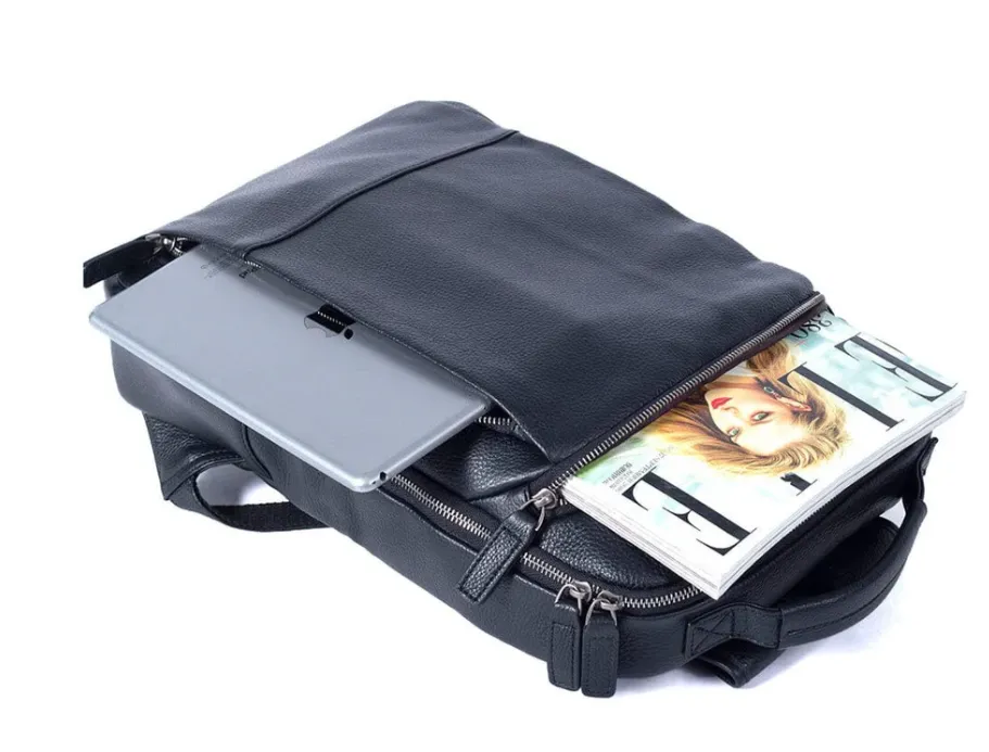 Black Leather Laptop Backpack | Serengeti