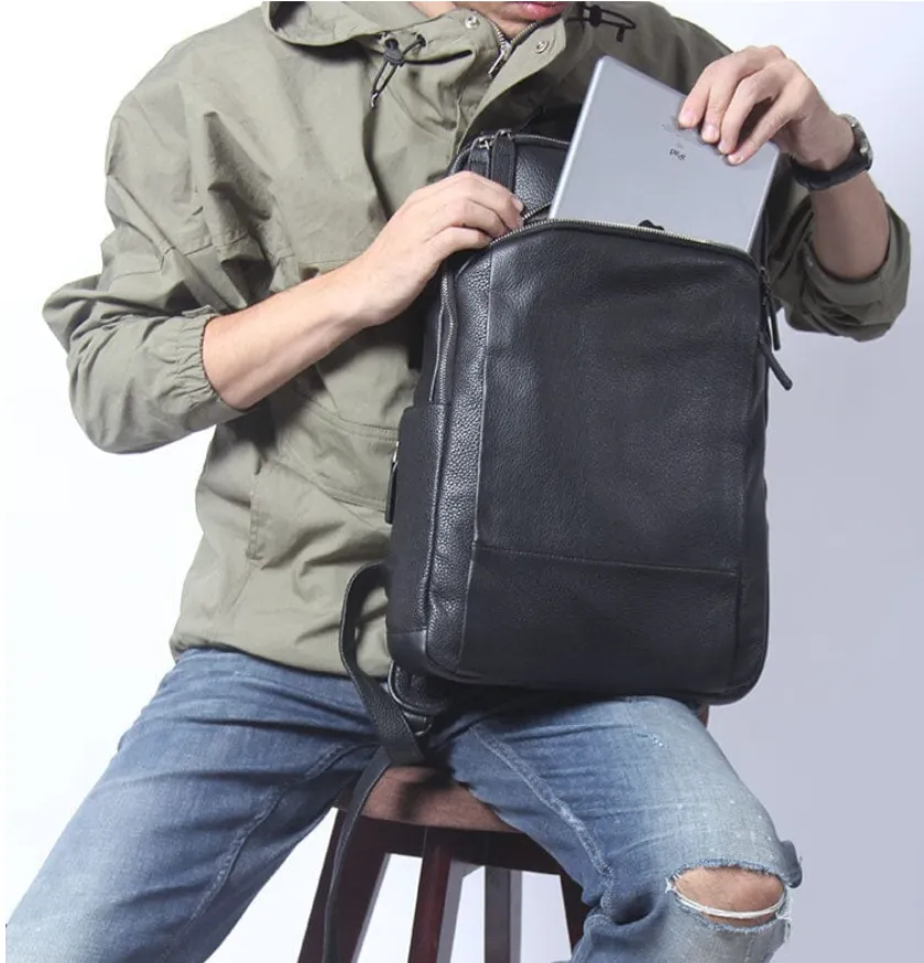 Black Leather Laptop Backpack | Serengeti