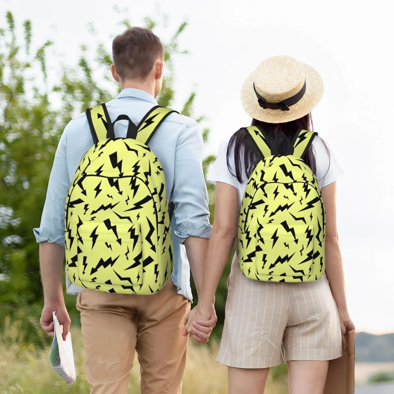 Black Thunder Yellow Canvas Backpacks Laptop Backpack Multipurpose Double Shoulder Bag for Men Women Gifts Medium