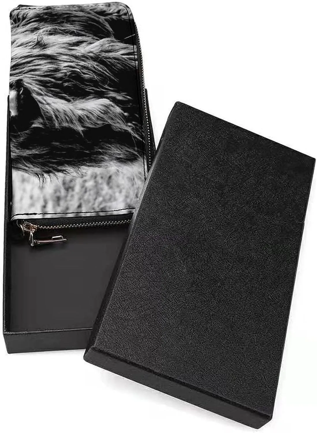 Black White Scottish Highland Cow Vintage Style Long Clutch Wallet, Long Handbag with Removable Wristlet Strap, PU Leather Zip Purse, Credit Pass Case Card-Holder for Men Women