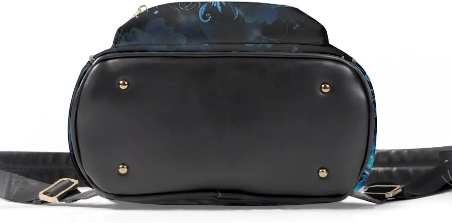 Blue Dolphin PU Leather Backpacks for Women with Design Floral Fashion Daypack School Backpack with Adjustable Strap Portable Work Bag