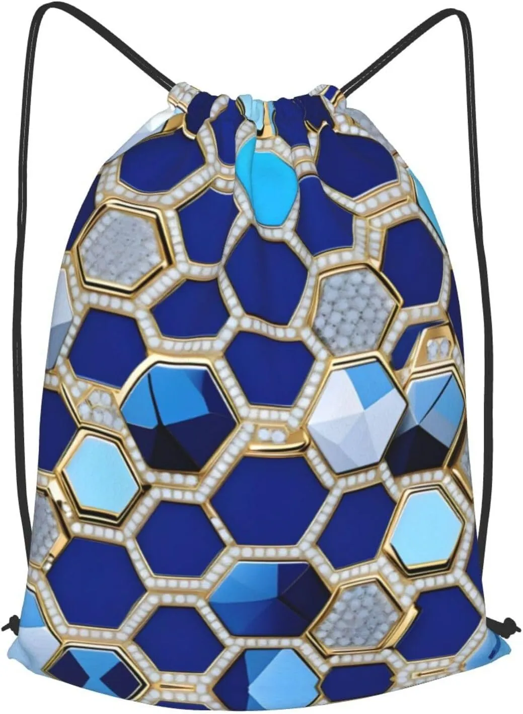 Blue Hexagons And Diamond Bulk Drawstring Backpacks String Cinch Bag Polyester For Daily Commute Travel