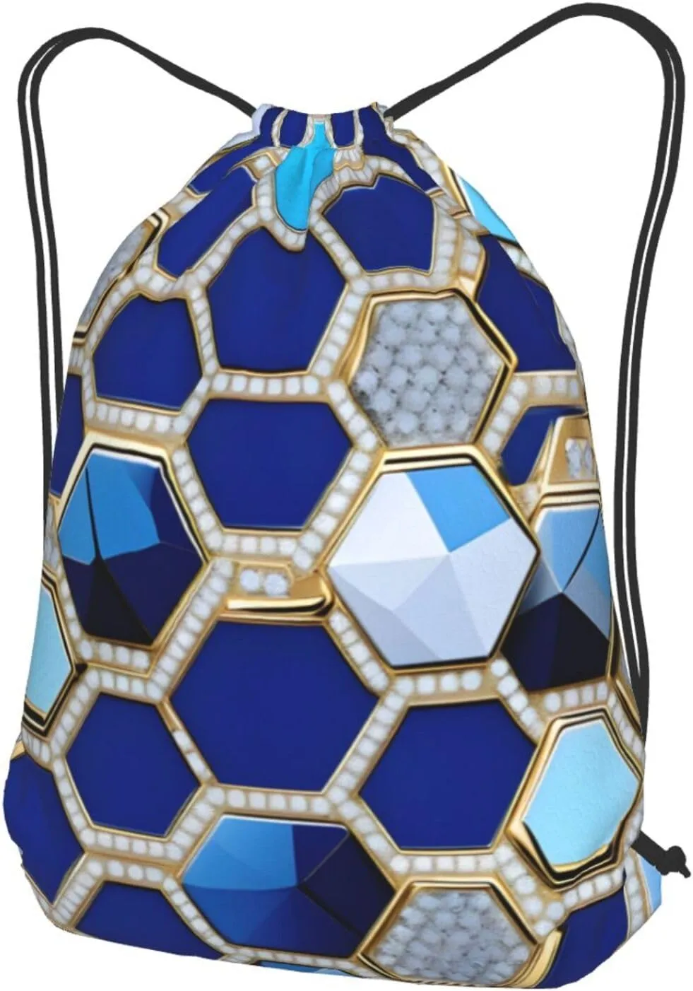 Blue Hexagons And Diamond Bulk Drawstring Backpacks String Cinch Bag Polyester For Daily Commute Travel