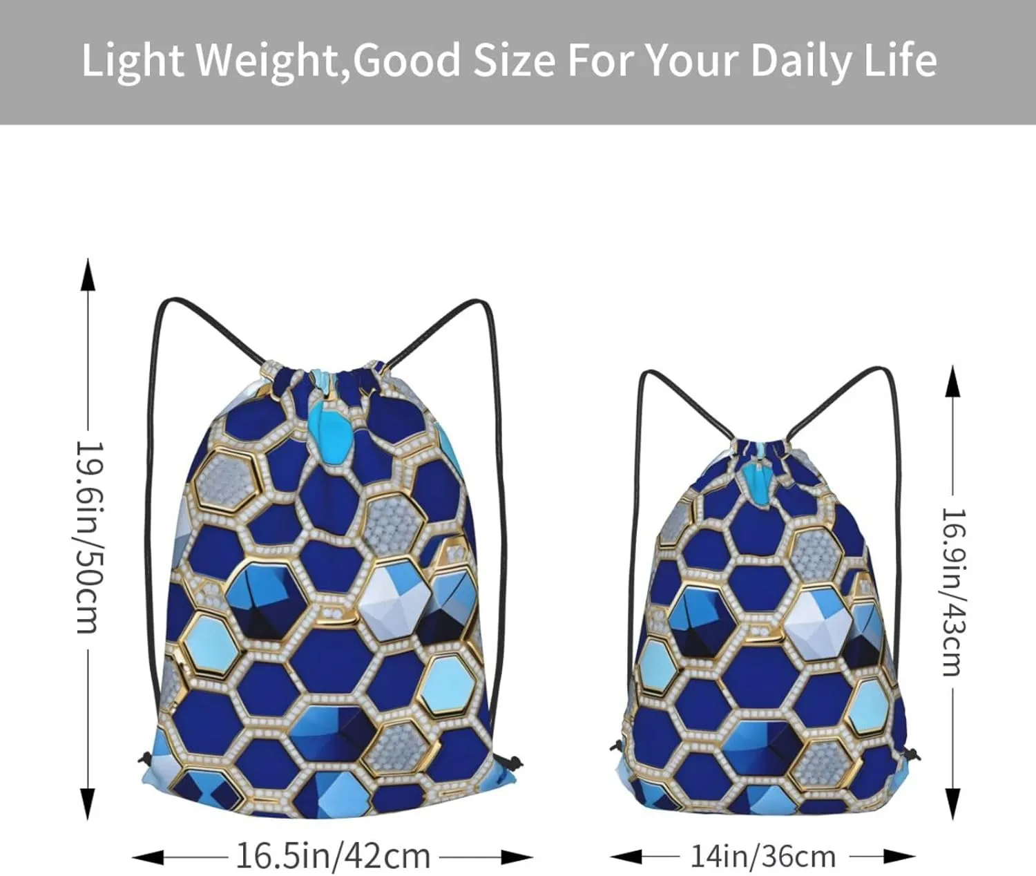 Blue Hexagons And Diamond Bulk Drawstring Backpacks String Cinch Bag Polyester For Daily Commute Travel