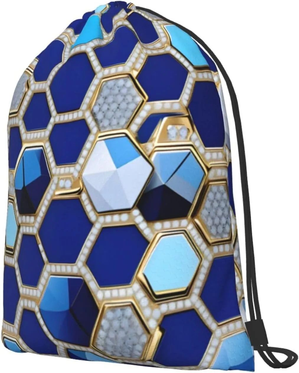 Blue Hexagons And Diamond Bulk Drawstring Backpacks String Cinch Bag Polyester For Daily Commute Travel
