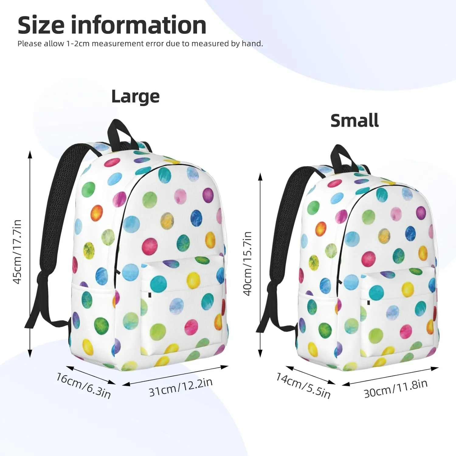 Blue Polka Dot Pattern Canvas Casual Lightweight Duffel Bag, Fashion Duffel Bag, Casual Daypack, Unisex Travel Backpack