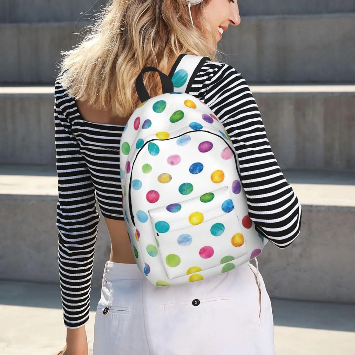 Blue Polka Dot Pattern Canvas Casual Lightweight Duffel Bag, Fashion Duffel Bag, Casual Daypack, Unisex Travel Backpack