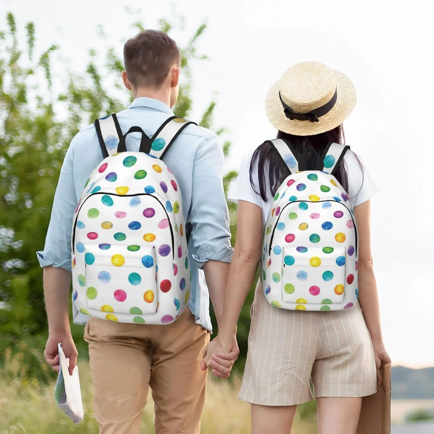 Blue Polka Dot Pattern Canvas Casual Lightweight Duffel Bag, Fashion Duffel Bag, Casual Daypack, Unisex Travel Backpack