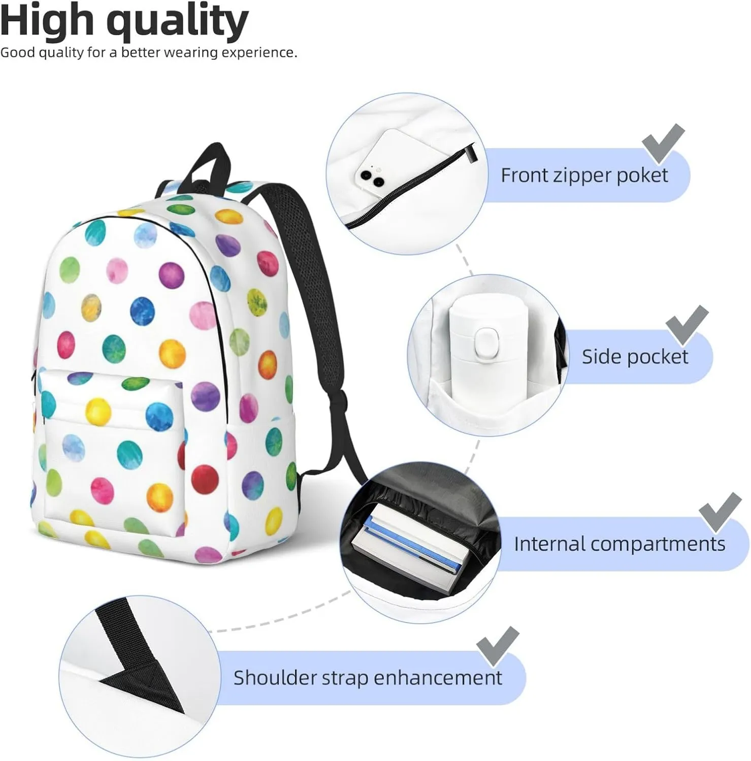 Blue Polka Dot Pattern Canvas Casual Lightweight Duffel Bag, Fashion Duffel Bag, Casual Daypack, Unisex Travel Backpack