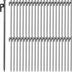 Blulu 24 Pcs 8/12/16 Inch Tent Stakes Heavy Duty Steel Metal Tent Pegs Unbreakable and Inflexible Metal Stakes Tent Spikes for Camping, Yard Decoration, Picnic, Tarp(Black, 16 Inch)