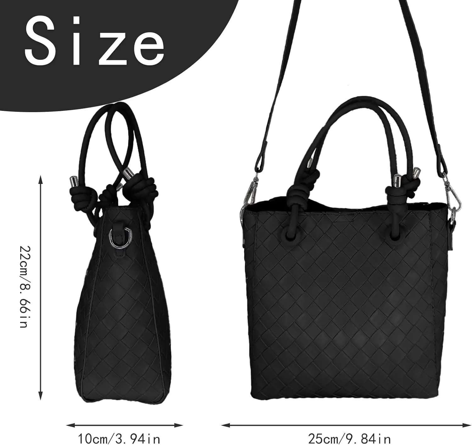 Boho Woven Shopper Tote for Women, Handwoven Vegan Leather Bag with Detachable Strap