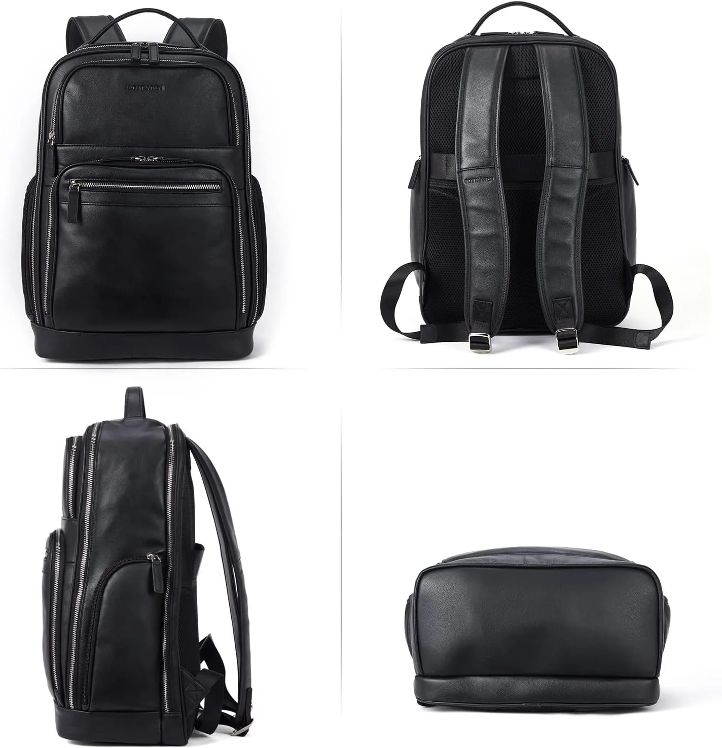BOSTANTEN Leather Backpacks College 15.6” Laptop Travel Computer Shoulder Backpack For Men Black