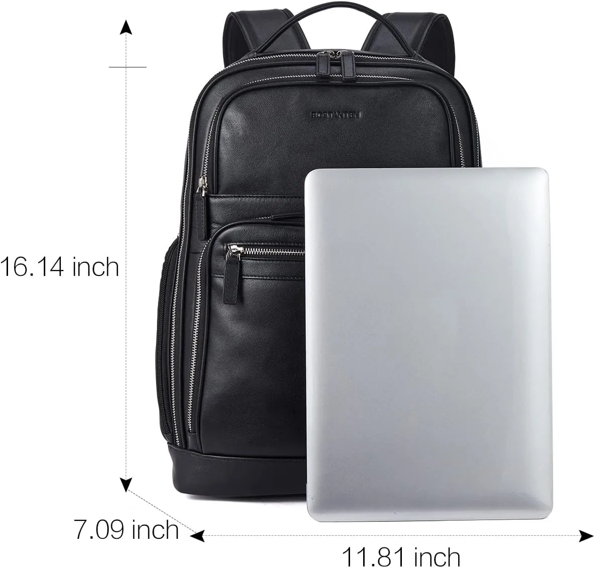 BOSTANTEN Leather Backpacks College 15.6” Laptop Travel Computer Shoulder Backpack For Men Black