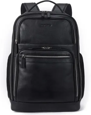 BOSTANTEN Leather Backpacks College 15.6” Laptop Travel Computer Shoulder Backpack For Men Black