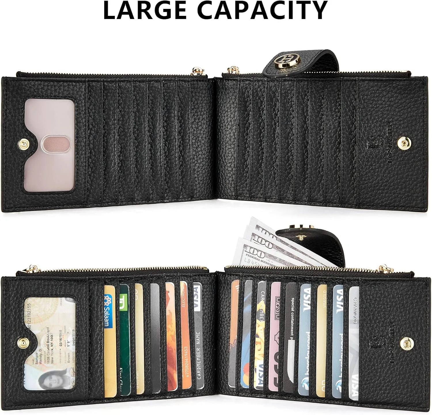 BOSTANTEN Leather Wallets for Women RFID Blocking Slim Bofild Purse Card Holder with Zipper Pocket