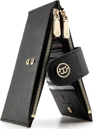 BOSTANTEN Leather Wallets for Women RFID Blocking Slim Bofild Purse Card Holder with Zipper Pocket