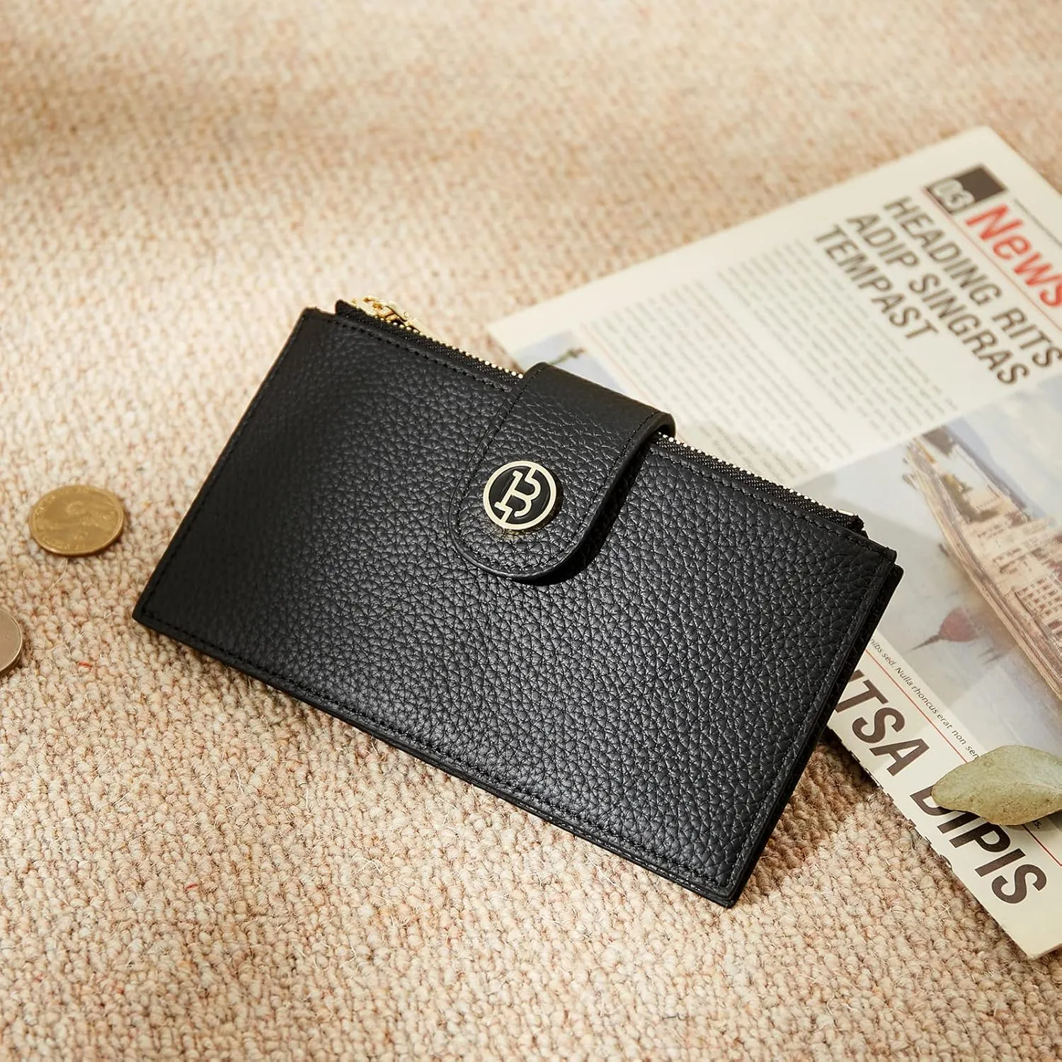 BOSTANTEN Leather Wallets for Women RFID Blocking Slim Bofild Purse Card Holder with Zipper Pocket