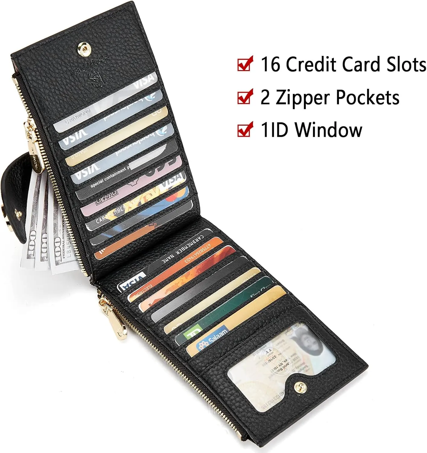 BOSTANTEN Leather Wallets for Women RFID Blocking Slim Bofild Purse Card Holder with Zipper Pocket