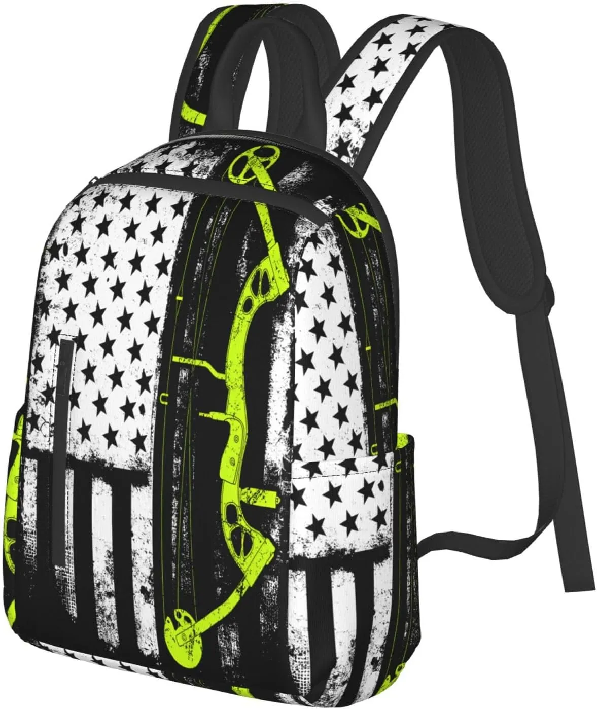 Bow Hunting American Flag Archery Bowhunter Casual Backpacks Laptop Backpack Outdoor Travel Rucksack Sport Carry-On Daypack Lightweight Bag with Multi-Pockets