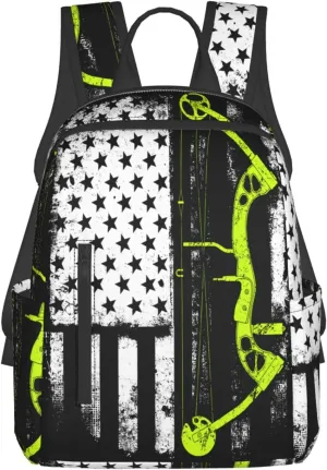 Bow Hunting American Flag Archery Bowhunter Casual Backpacks Laptop Backpack Outdoor Travel Rucksack Sport Carry-On Daypack Lightweight Bag with Multi-Pockets