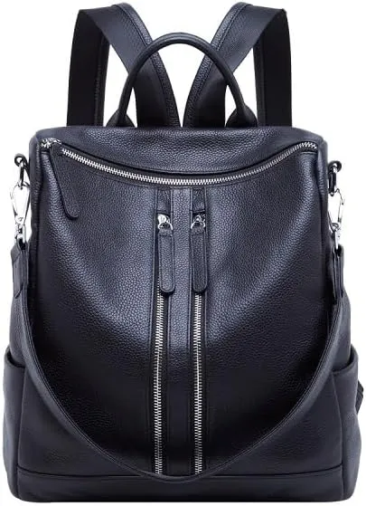 BOYATU Genuine Leather Backpack for Women: Ladies Convertible Backpack Purse - Fashion Designer Shoulder Bag for Travel Work(Black)