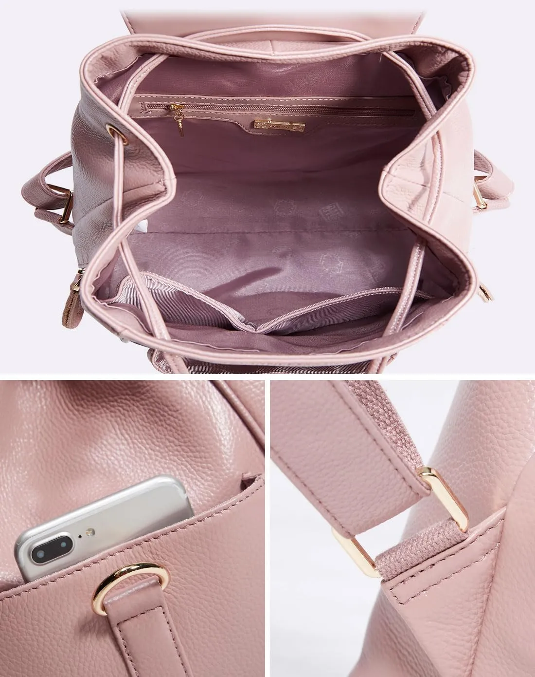 BOYATU Leather Backpack Purse for Women: Ladies Travel Fashion Back Pack - Genuine Leather Bag Casual Handbags for Work (Coral Pink)