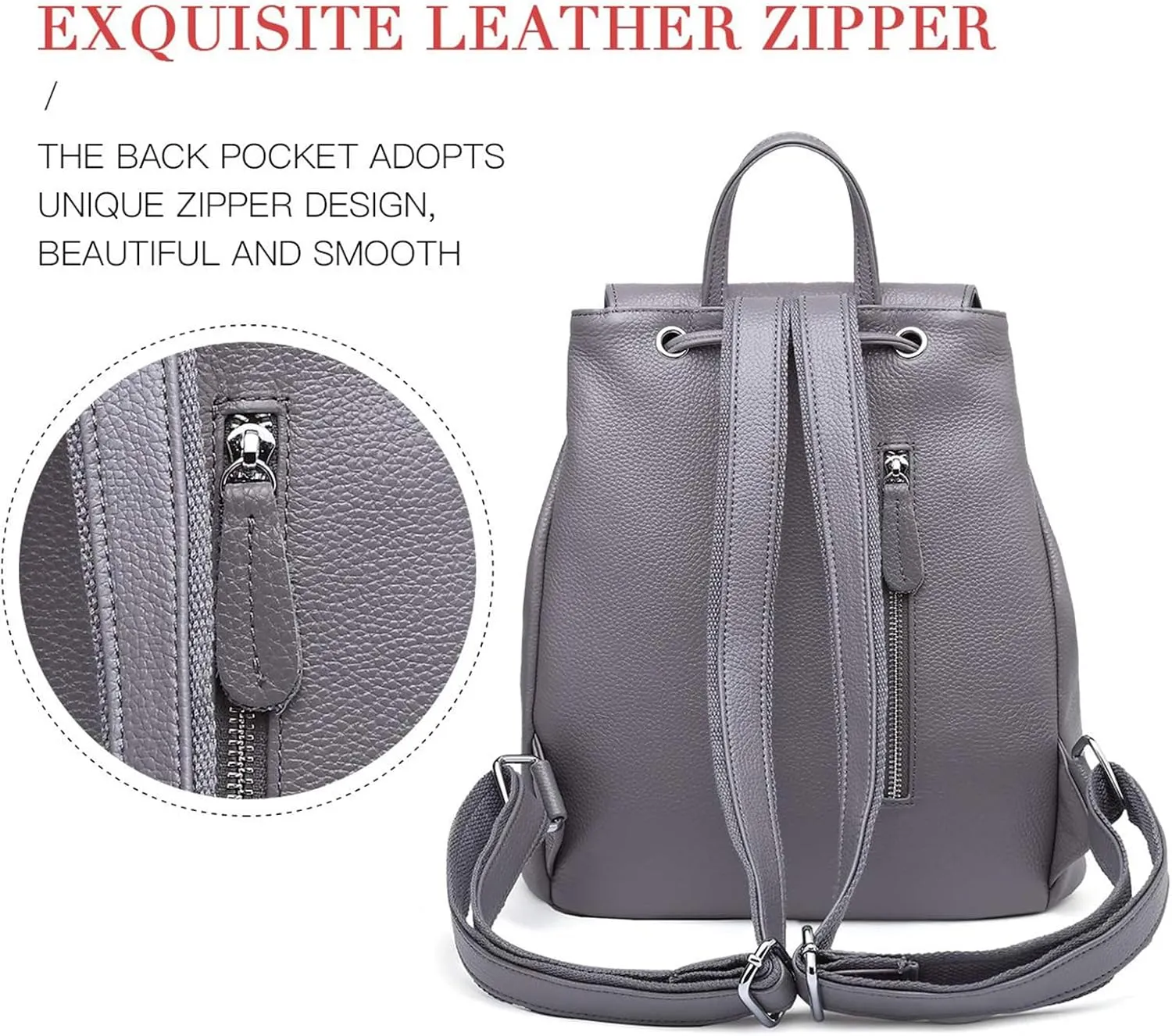 BOYATU Leather Backpack Purse for Women: Ladies Travel Fashion Back Pack - Genuine Leather Bag Casual Handbags for Work (Grey)