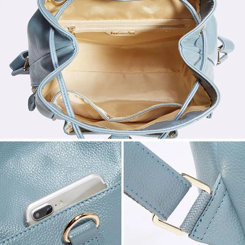 BOYATU Leather Backpack Purse for Women: Ladies Travel Fashion Back Pack - Genuine Leather Bag Casual Handbags for Work (Haze Blue)
