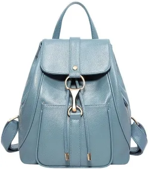 BOYATU Leather Backpack Purse for Women: Ladies Travel Fashion Back Pack - Genuine Leather Bag Casual Handbags for Work (Haze Blue)
