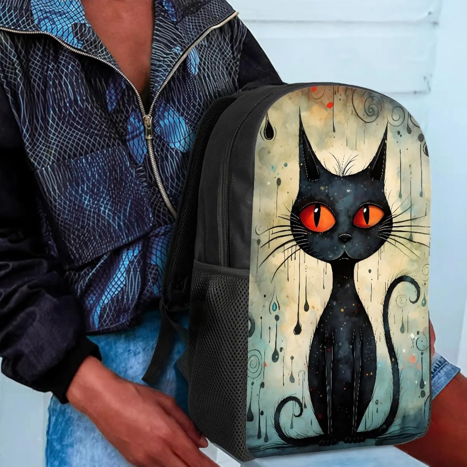 Boys Girls 3D Cool Fox Printed School Backpack Laptop Backpacks School Bag Daypack for Travel Casual,Black Cat