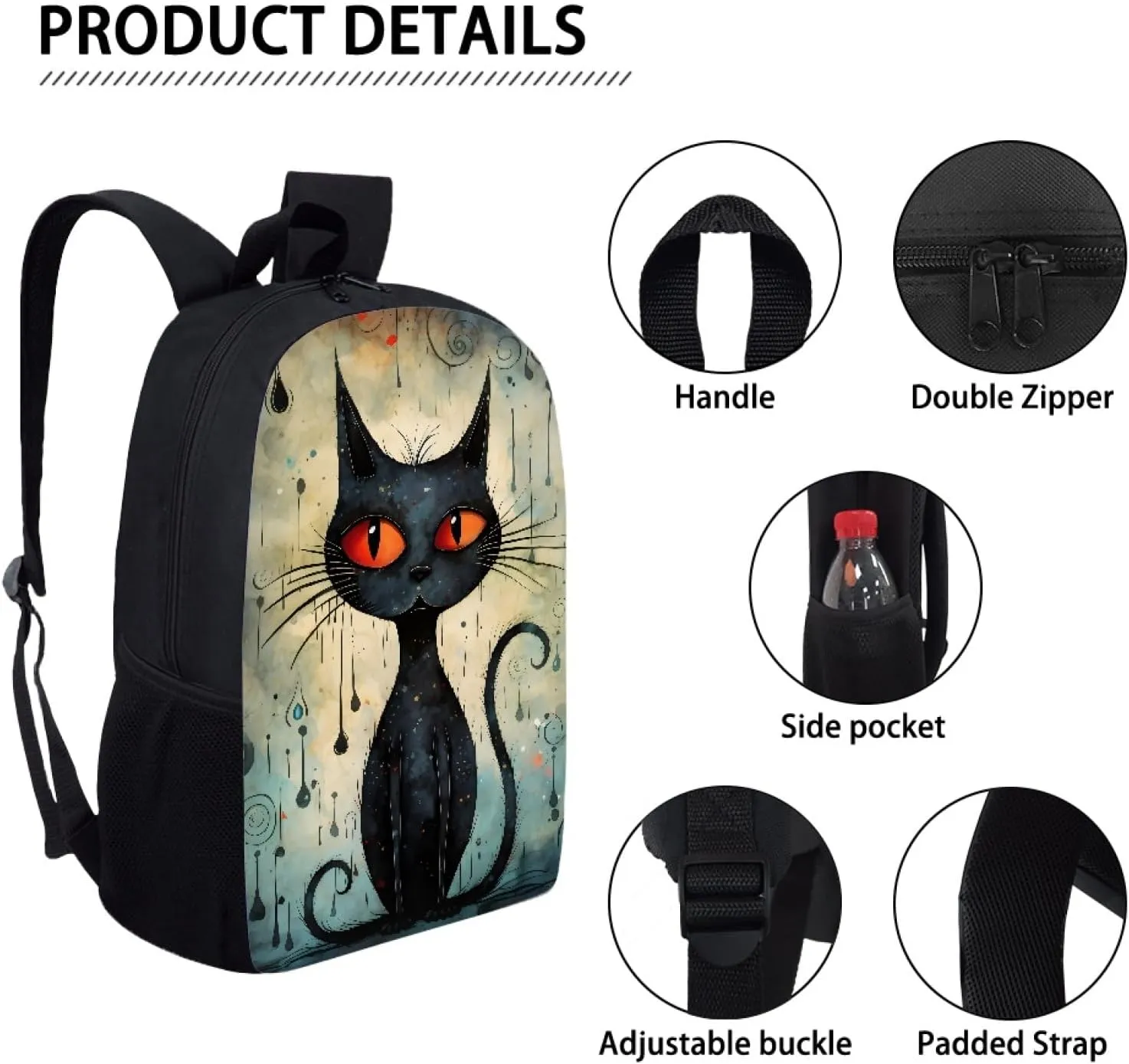 Boys Girls 3D Cool Fox Printed School Backpack Laptop Backpacks School Bag Daypack for Travel Casual,Black Cat