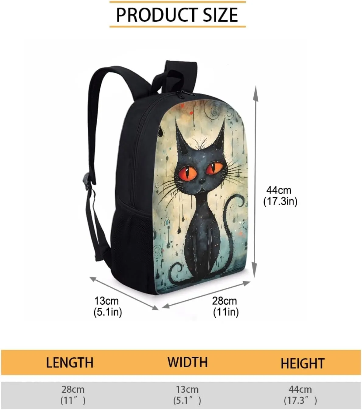 Boys Girls 3D Cool Fox Printed School Backpack Laptop Backpacks School Bag Daypack for Travel Casual,Black Cat