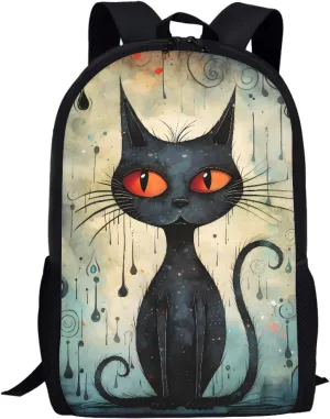 Boys Girls 3D Cool Fox Printed School Backpack Laptop Backpacks School Bag Daypack for Travel Casual,Black Cat