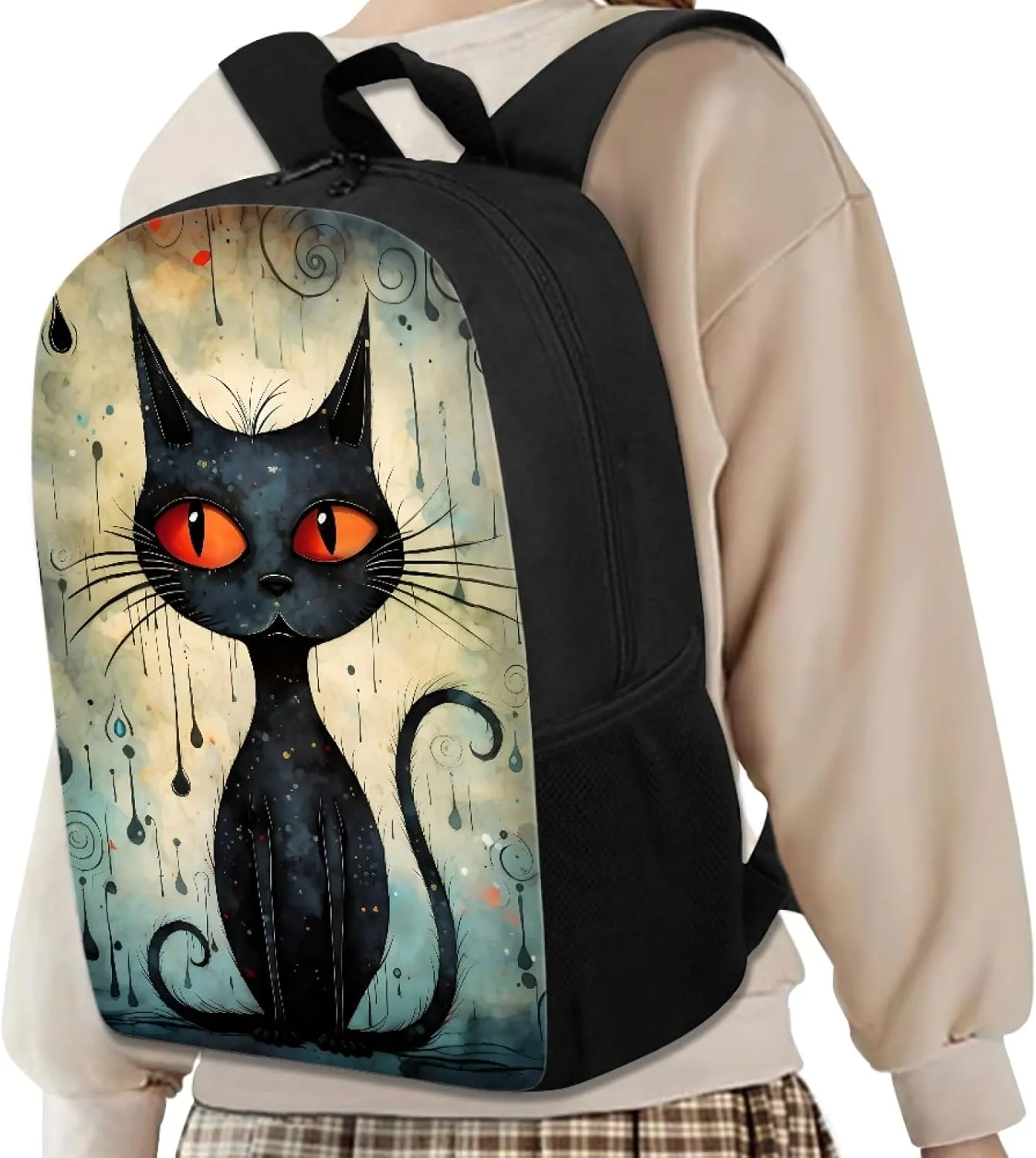 Boys Girls 3D Cool Fox Printed School Backpack Laptop Backpacks School Bag Daypack for Travel Casual,Black Cat