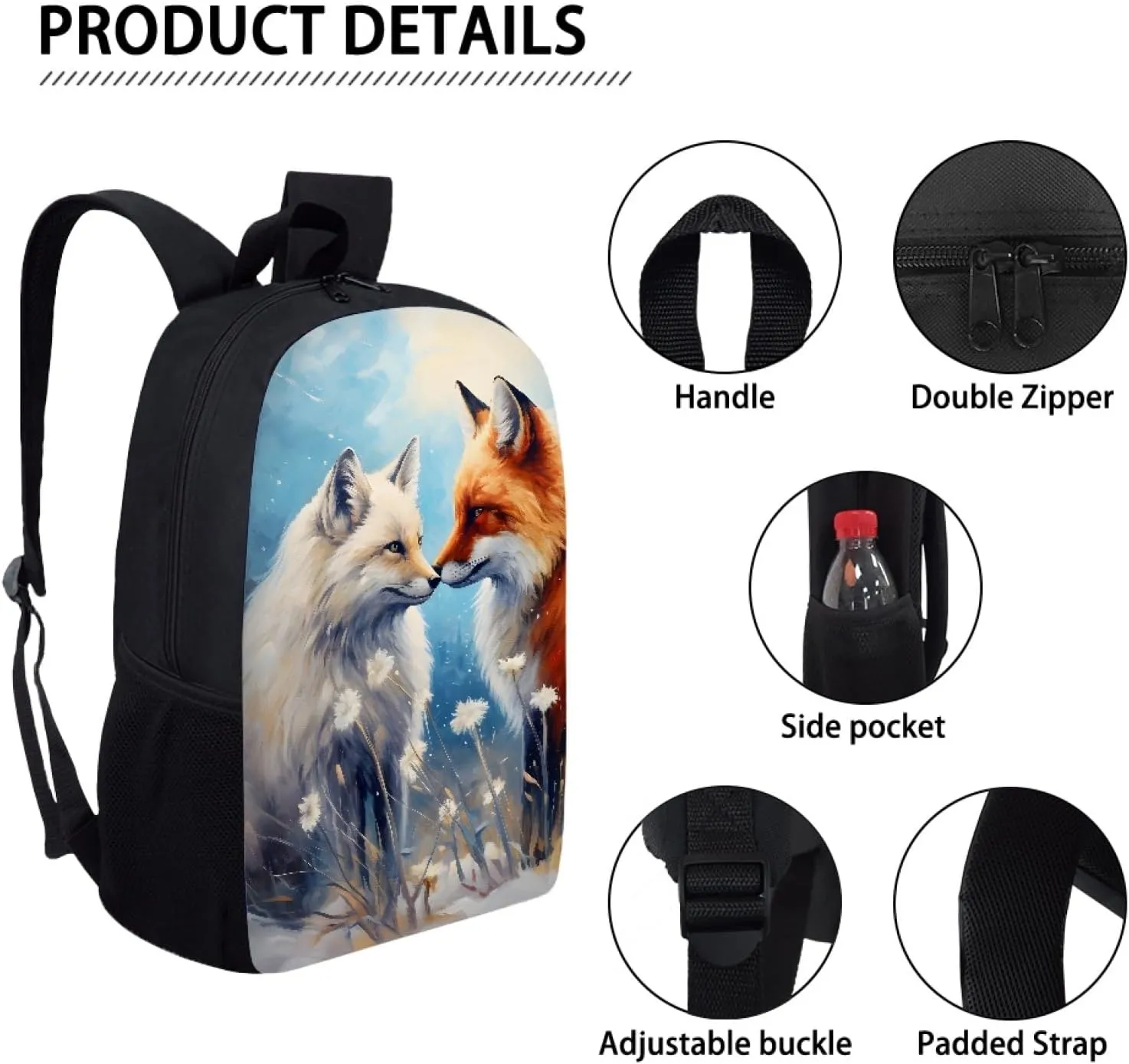 Boys Girls 3D Cool Fox Printed School Backpack Laptop Backpacks School Bag Daypack for Travel Casual,Blue Fox
