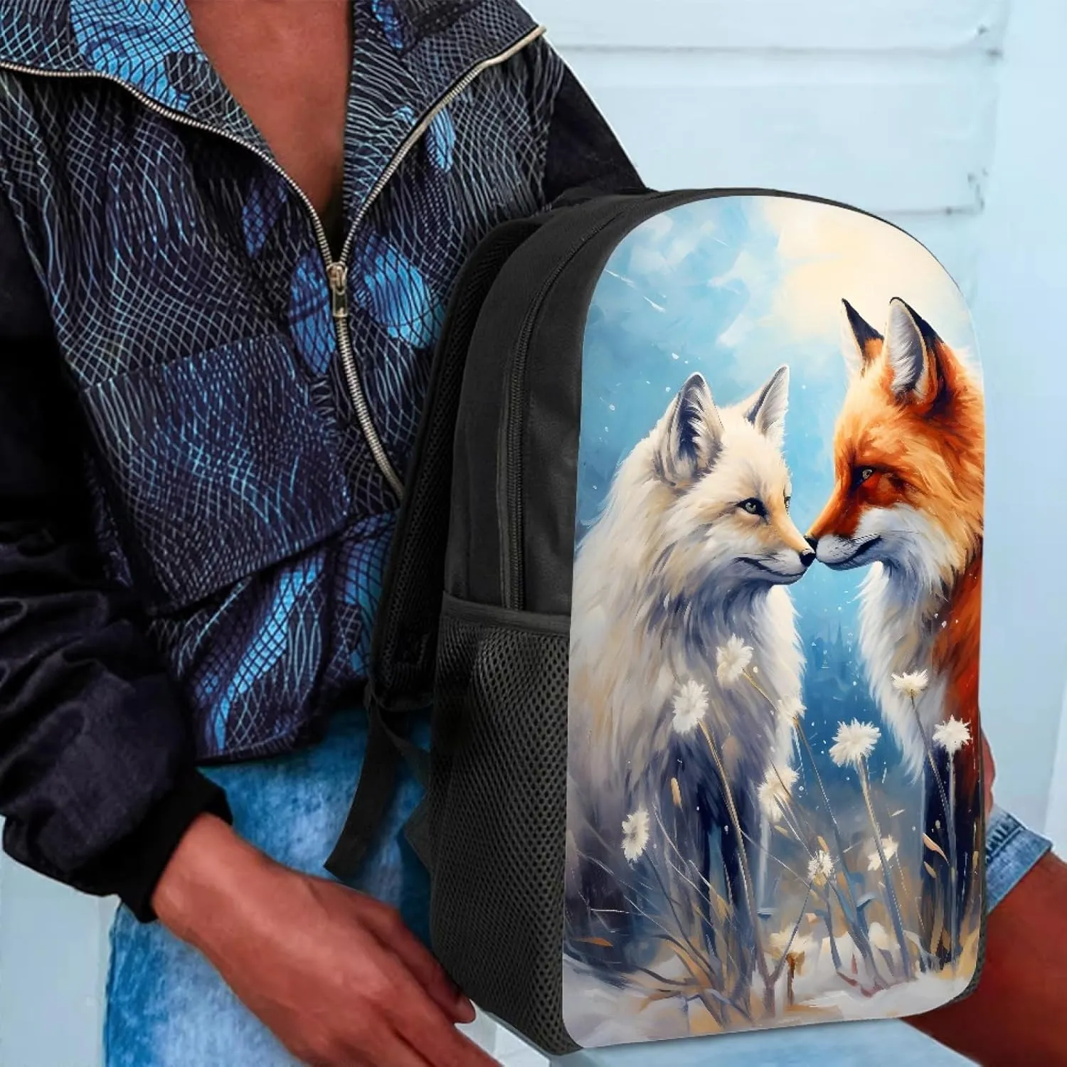 Boys Girls 3D Cool Fox Printed School Backpack Laptop Backpacks School Bag Daypack for Travel Casual,Blue Fox