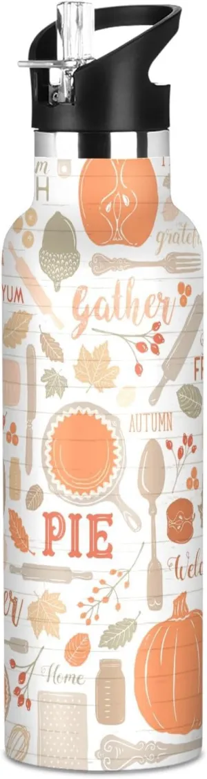 Boys Water Bottle with Straw Reusable Tumbler for Toddlers 20oz Kids Insulated Cups Leak Proof Double Wall 304 Stainless Steel Water Flask School Bottle,Autumn Leaves Fall Pumpkin