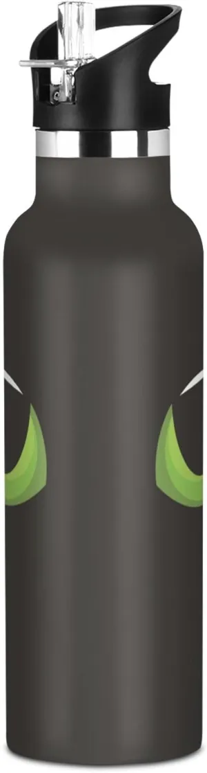 Boys Water Bottle with Straw Reusable Tumbler for Toddlers 20oz Kids Insulated Cups Leak Proof Double Wall 304 Stainless Steel Water Flask School Bottle,Green Cat Eyes