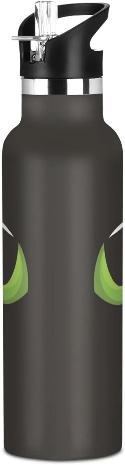 Boys Water Bottle with Straw Reusable Tumbler for Toddlers 20oz Kids Insulated Cups Leak Proof Double Wall 304 Stainless Steel Water Flask School Bottle,Green Cat Eyes