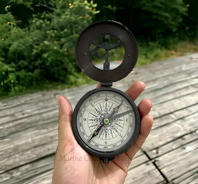 Brass Compass Nautical Antique Style Sundial Compass with Leather Case Vintage Camping Hiking Direction Marine Graduation Day Gifts Compass for Men & Women, Boy & Girls