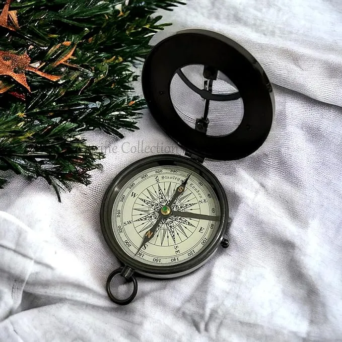 Brass Compass Nautical Antique Style Sundial Compass with Leather Case Vintage Camping Hiking Direction Marine Graduation Day Gifts Compass for Men & Women, Boy & Girls