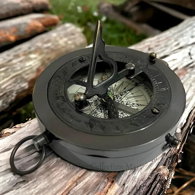 Brass Compass Nautical Antique Style Sundial Compass with Leather Case Vintage Camping Hiking Direction Marine Graduation Day Gifts Compass for Men & Women, Boy & Girls