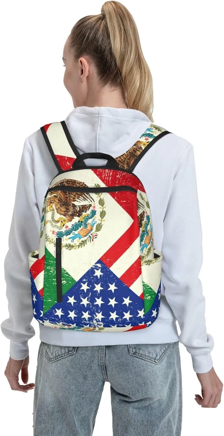 BREAUX Mexican American Flag Print Large-Capacity Backpack, Simple And Lightweight Casual Backpack, Travel Backpacks