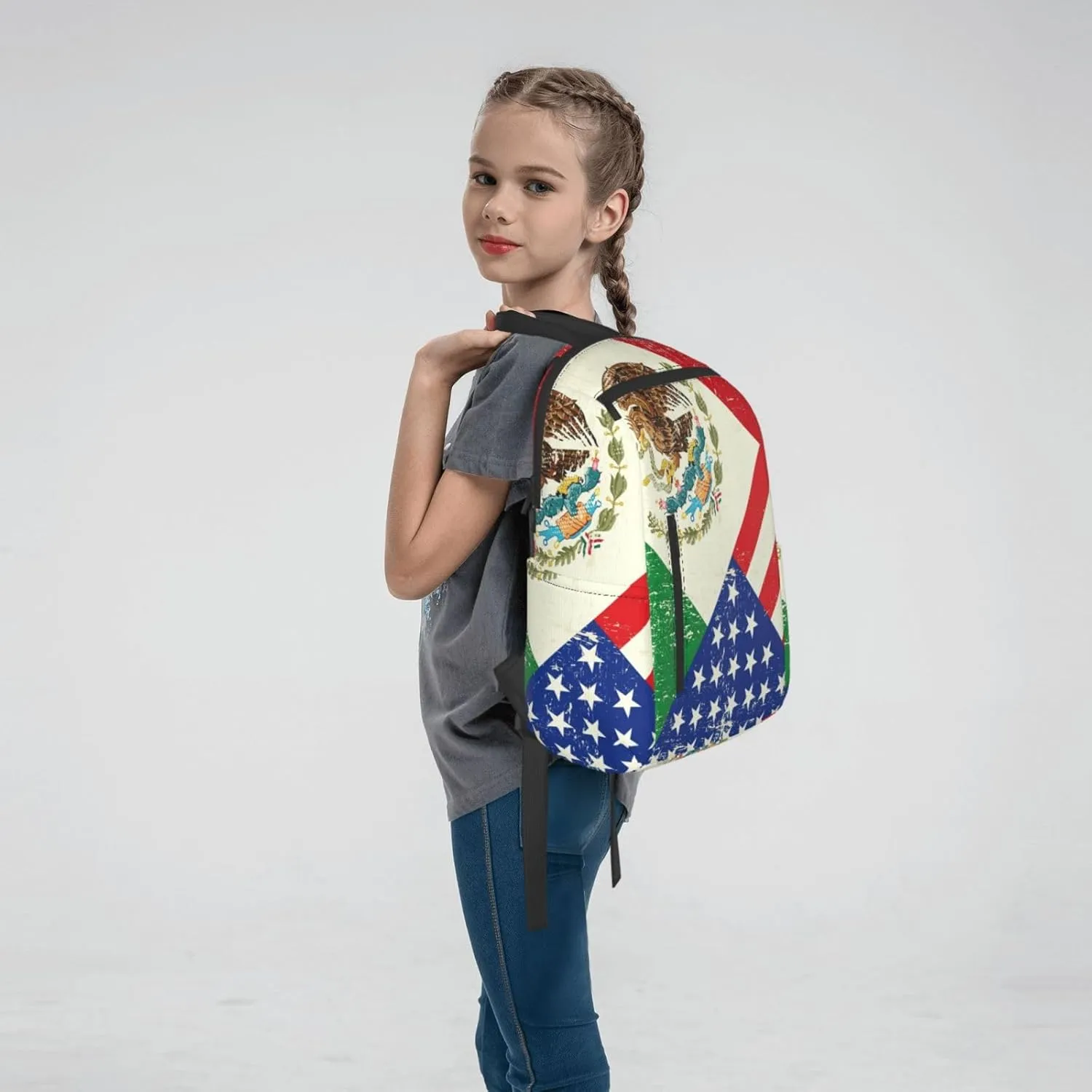 BREAUX Mexican American Flag Print Large-Capacity Backpack, Simple And Lightweight Casual Backpack, Travel Backpacks