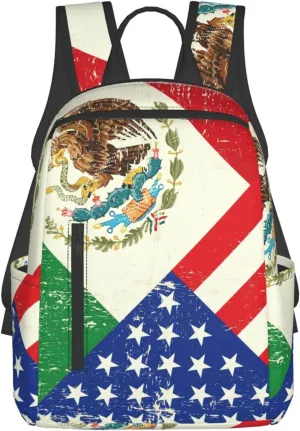 BREAUX Mexican American Flag Print Large-Capacity Backpack, Simple And Lightweight Casual Backpack, Travel Backpacks