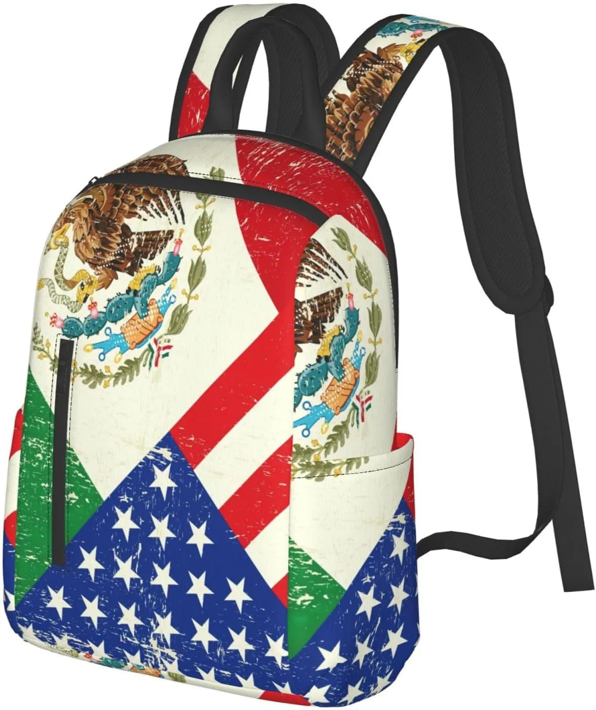 BREAUX Mexican American Flag Print Large-Capacity Backpack, Simple And Lightweight Casual Backpack, Travel Backpacks